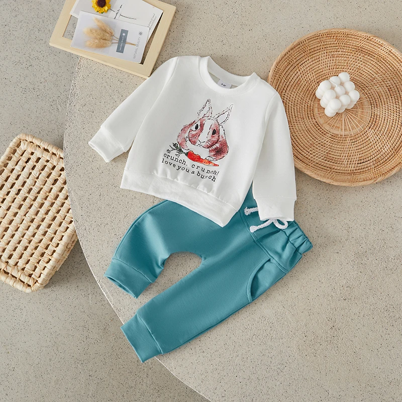 

Suefunskry Baby Boy Easter Outfits Bunny Print Long Sleeve Sweatshirt and Elastic Pants for Toddler Spring Fall 2Pcs Clothes