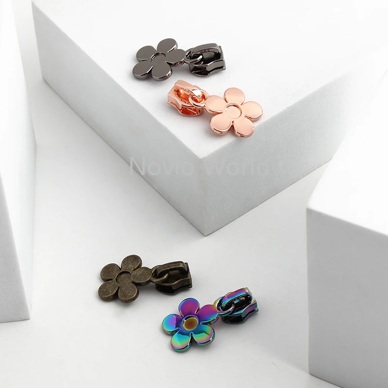 32MM Flower Shape 5# Nylon Metal Zipper Puller Sliders For DIY Bags Handbag Garment Purse Zip Head Repair Kit Decor Accessories
