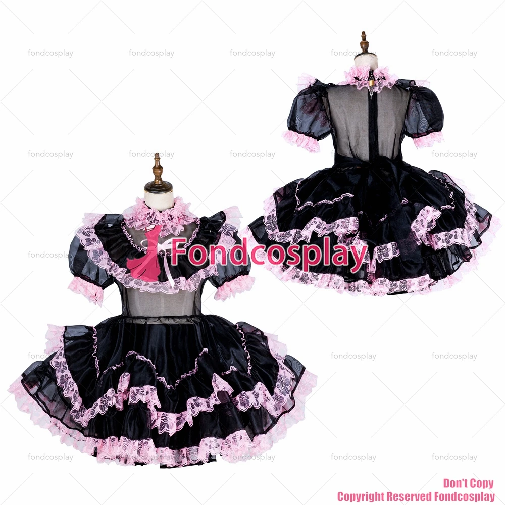 

fondcosplay adult sexy cross dressing sissy maid short lockable black Organza dress Uniform cosplay costume CD/TV[G1798]