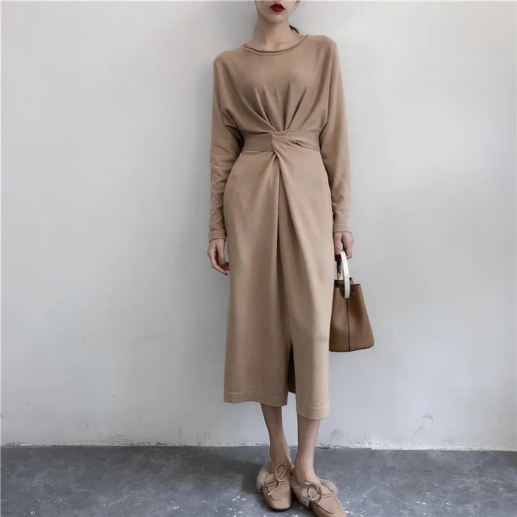 

O-neck Women Slimming Dresses Longer Knitted Jumpers 2023 New Fashion Winter Female Mid-calf Soft Sweater Pullover Ladies G60