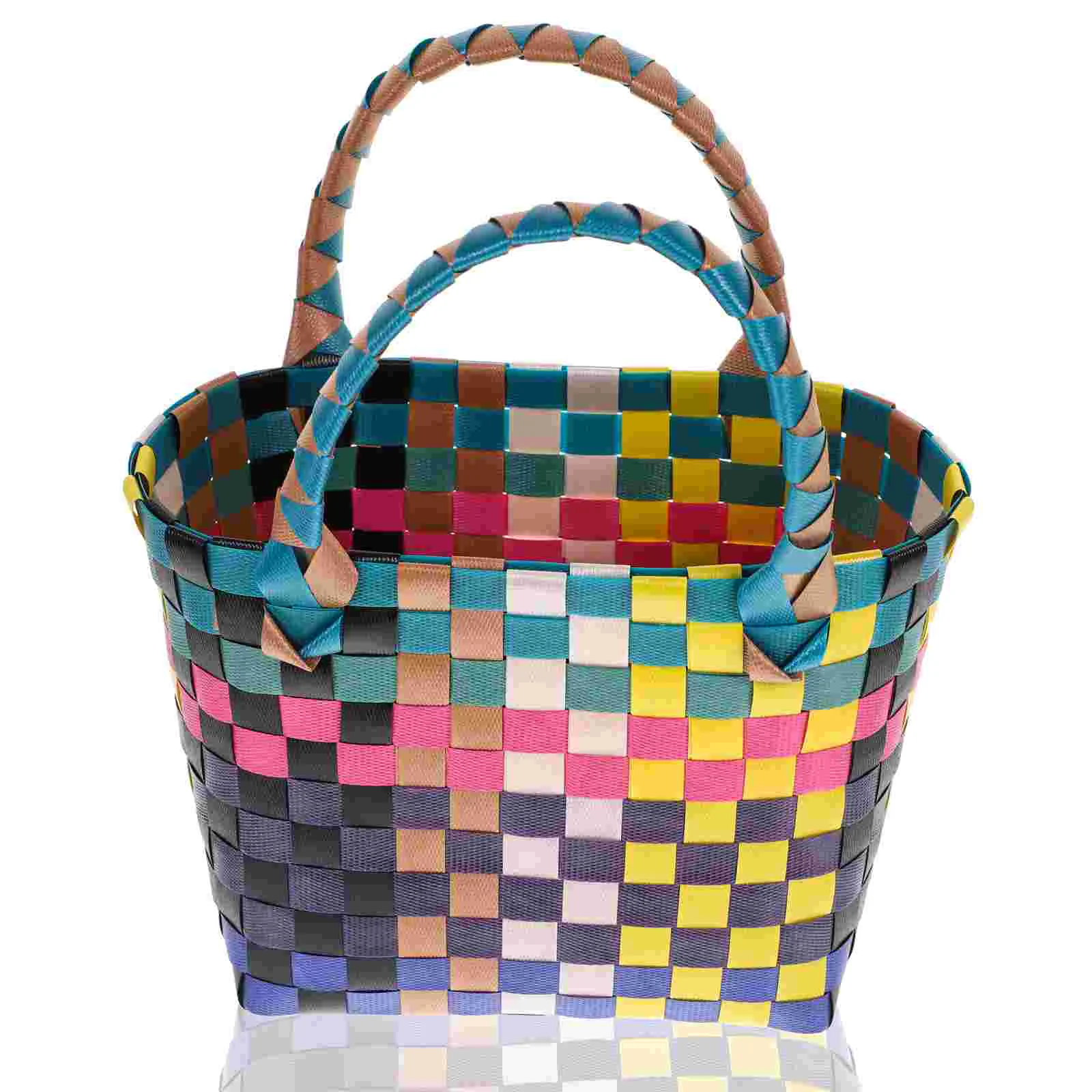 

Ipetboom Flower Girl Basket Woven Storage Basket Shopping Bag Handles Portable Market Basket Woven Tote Bag Reusable Grocery