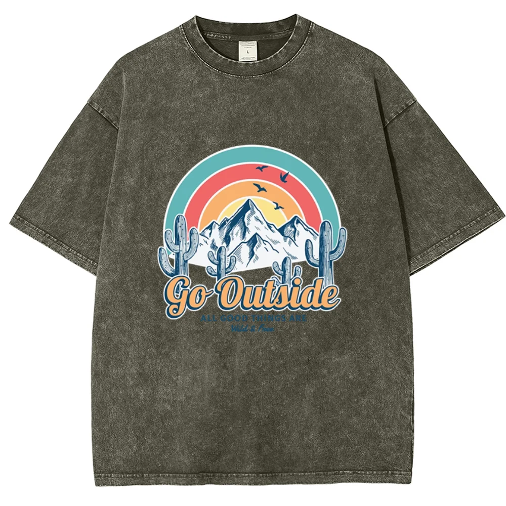 Estate 2024 New Wash T-Shirt Oversize Stile Unisex Stampa Arcobaleno Vintage Distressed Casual Top Y2K Uomo E Donna
