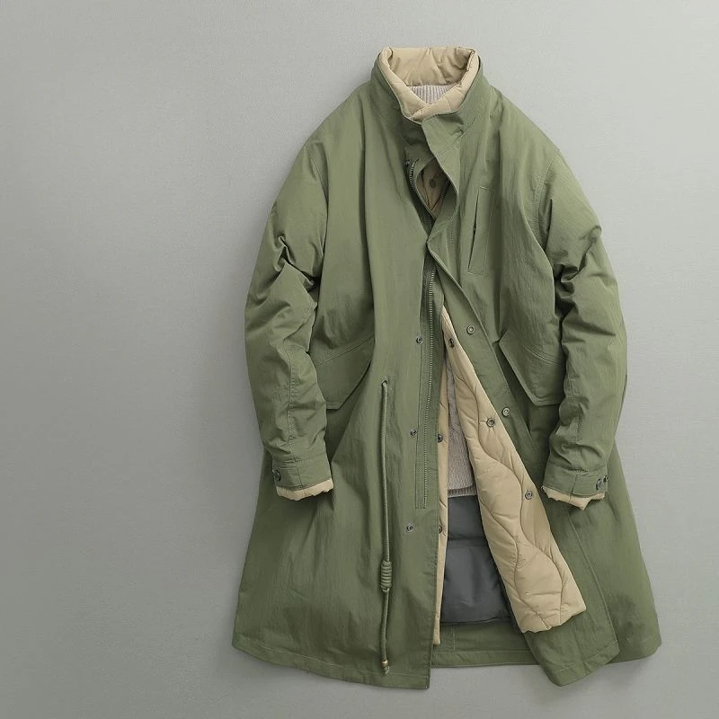 

Winter Japanese Retro Stand Collar Long Cotton-padded Parkas Men's Causla Loose High Street Overcoat Windbreakers Male Clothes