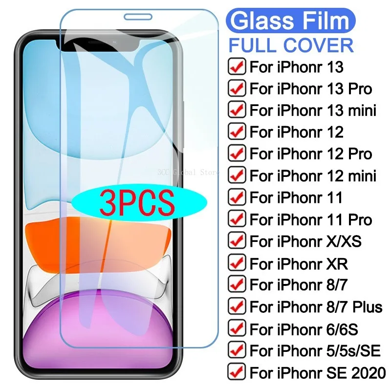 

Защитное стекло 9H для IPhone, защитная пленка для экрана IPhone 14 Pro Max 12 13 Mini 11 Pro XS Max X XR 8 7Plus 15 Pro, 3 шт.