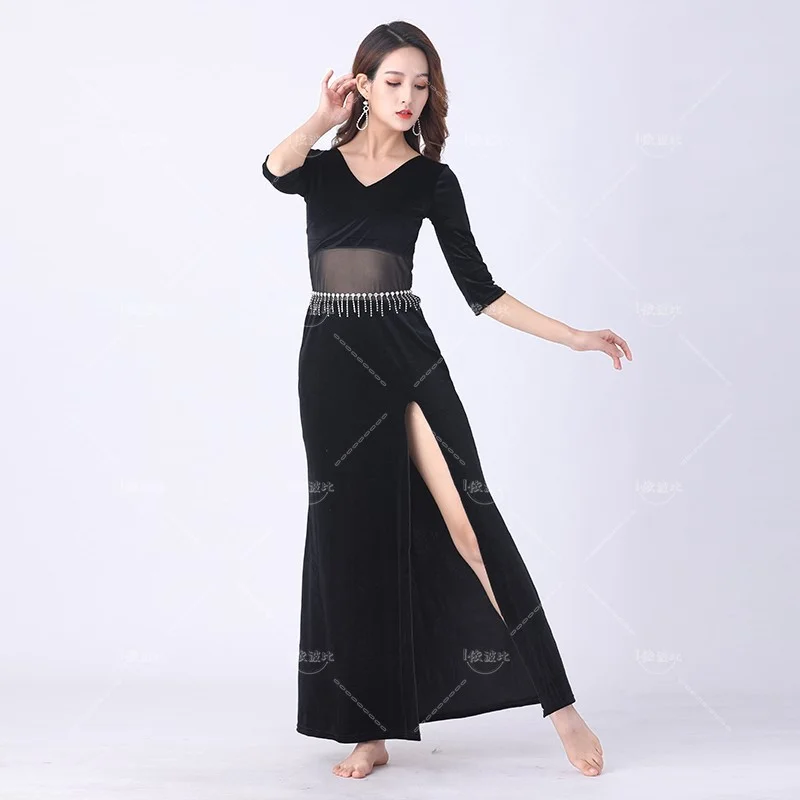 

Belly Dance Long Dresses Plush Warmth Sexy Women Costume Practice Clothes Spring Autumn Oriental Dresses Stage Dance Adult Jupes