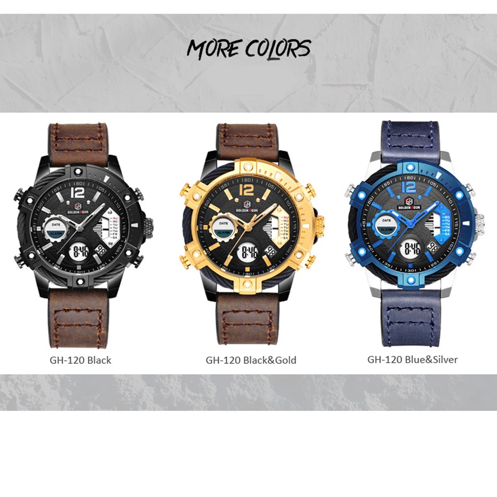 New Fashion Mens Watch Dual Display Military Sports Man Watch Digital LED Luminous Calendar Waterproof Quartz Watches For Men - 3