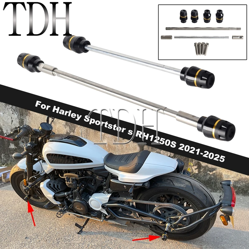 할리 스포츠스터 S RH1250S 21-25용 오토바이 프론트 엔진 가드 크래시 바 플랫 아웃 크래시 범퍼 바 액슬 포크 크래시 슬라이더