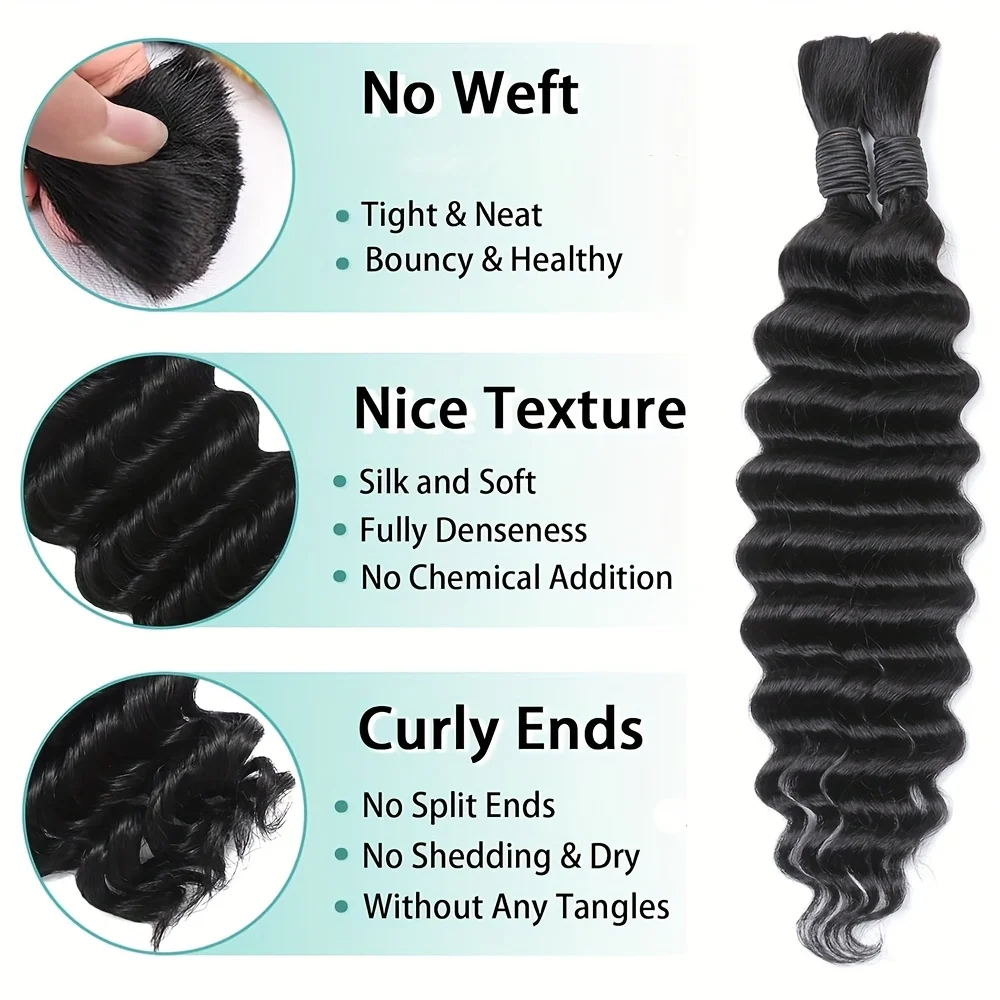 28 30 inch Deep Wave Boho Braids Bulk 55g/110g Human Hair Bulk Braiding Hair Extensions Brazilian Virgin Curly Hair for Braiding 2