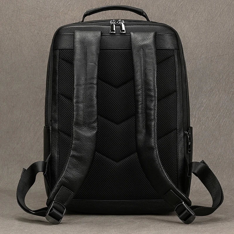 Genuine Leather School Bag For Men Women Black Cowskin Backpack 14 15 16 Inch Laptop Backpacks Travel Bag Male Female New Design 4