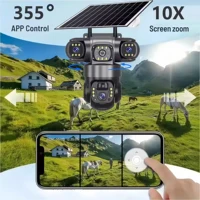 Caméra de sécurité extérieure solaire V380 Pro à triple objectif PTZ, détection humanoïde, audio bidirectionnel, caméra 4G SIM, vision nocturne, suivi automatique, alarme et vision nocturne couleur, caméra étanche IP66, caméra de surveillance 4G alimentée par batterie rechargeable 7
