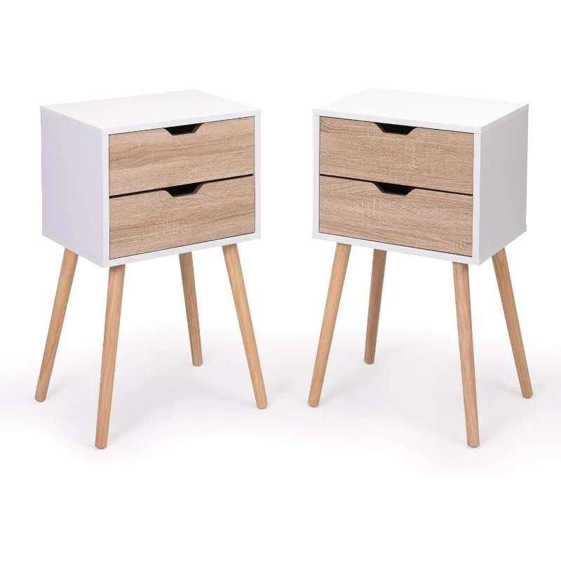 

JAXPETY Nightstands Set of 2, Night Stand with Drawers, Bedside Tables with Solid Wood Legs and Large Storage Space, End Table