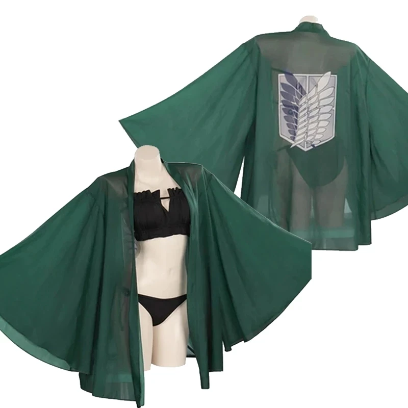 

Anime Attack on Titan Cosplay Levi Ackerman Bikini Hawaii Vacation SwimsuitSwimsuit Wings of Liberty Light Tulle Swimwear Cloak