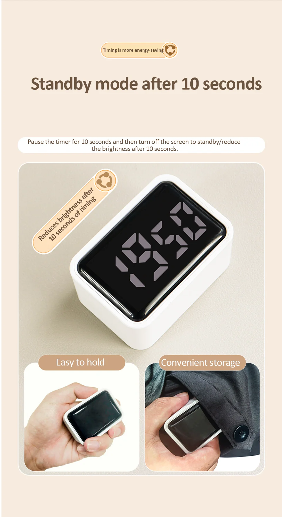 Mini Digital Timer LED Visual Timer for Studying Cooking Positive Countdown Clock 3 Preset Time Home Rechargeable Kitchen Timer_voghion.com