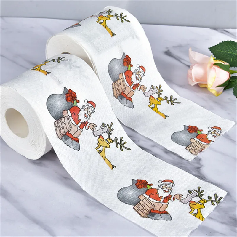 Disposable Toilet Paper Christmas Cartoon Pattern Roll Xmas Decorations Santa Claus Party Supplies