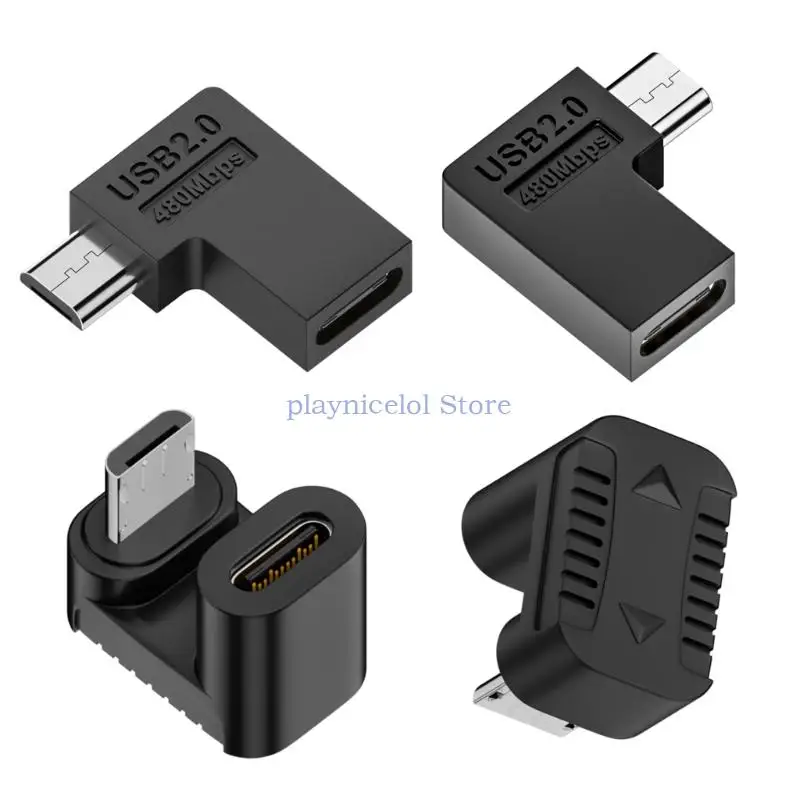 Right Angle Micro USB Male to USB-C Female Extension Adapter