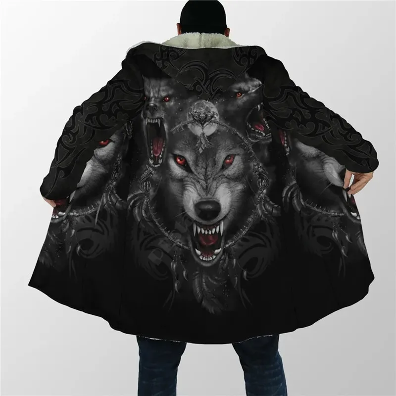 

Fashion Winter Men's and Women's Hooded Cloak Black and White Wolf 3D Printed Windproof and Warm Hooded Cloak 002