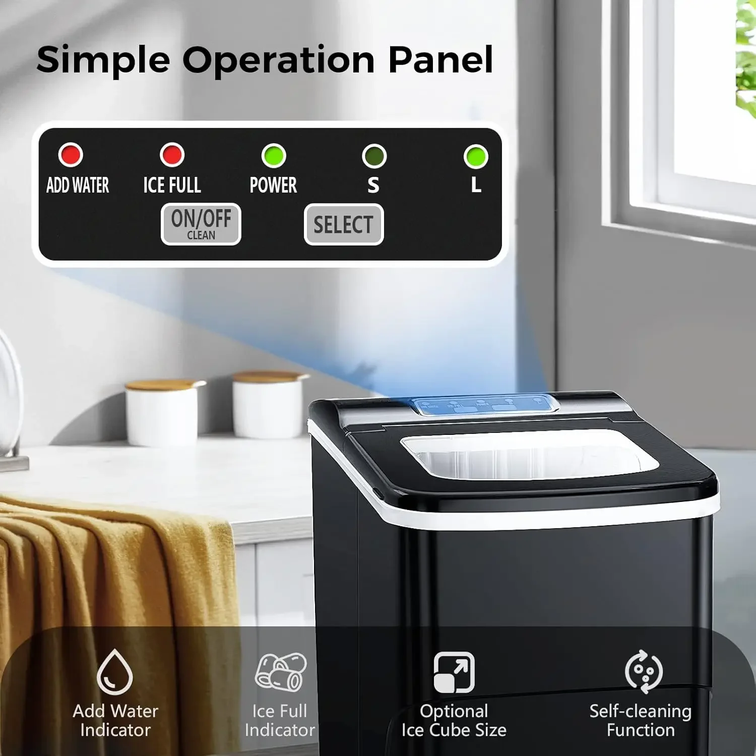 Ice Makers Countertop with Self-Cleaning, 26lbs/24hrs, 9 Cubes Ready in 6 Mins, Portable Ice Machine with 2 Sizes Bullet 5