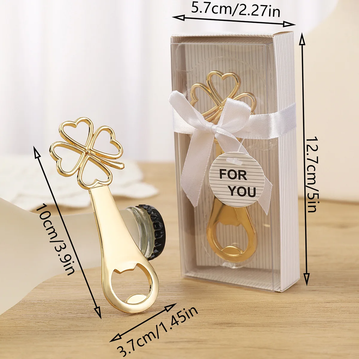 Alloy Beer Bottle Opener Heart Four Leaves Clover Wedding Favor Beer Opener In Gift Box