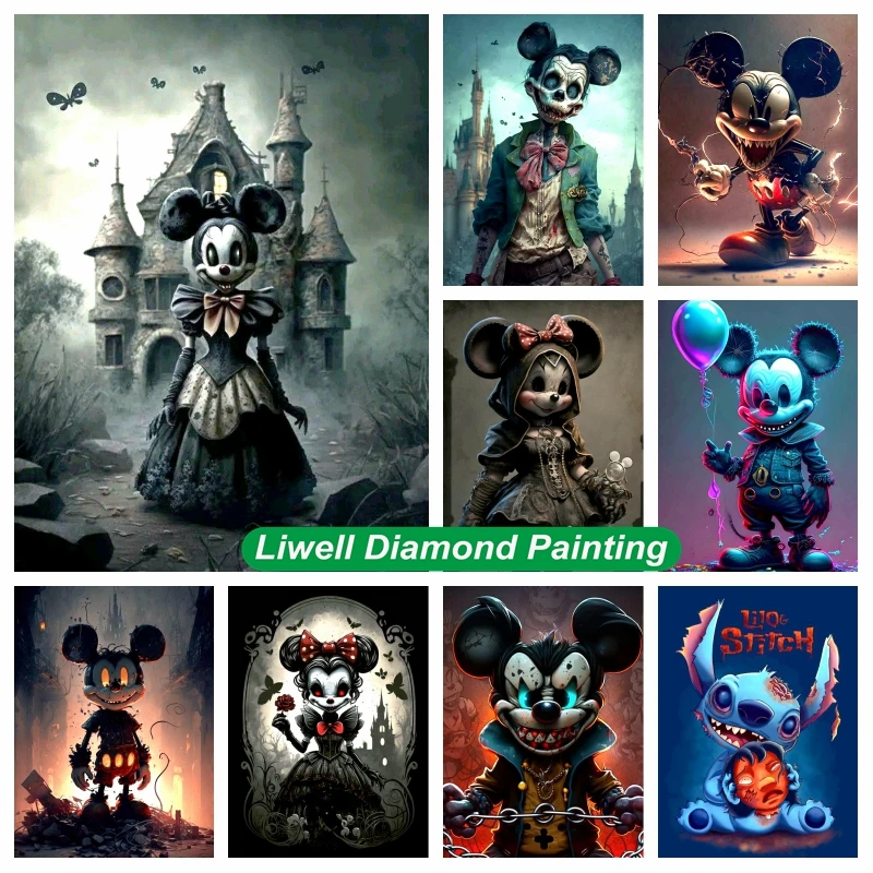 

5d Creepy Mickey And Minnie Mouse Diamond Painting Gothic Dark Disney Cartoon Mosaic Cross Stitch Handcraft Kids Gift Home Decor