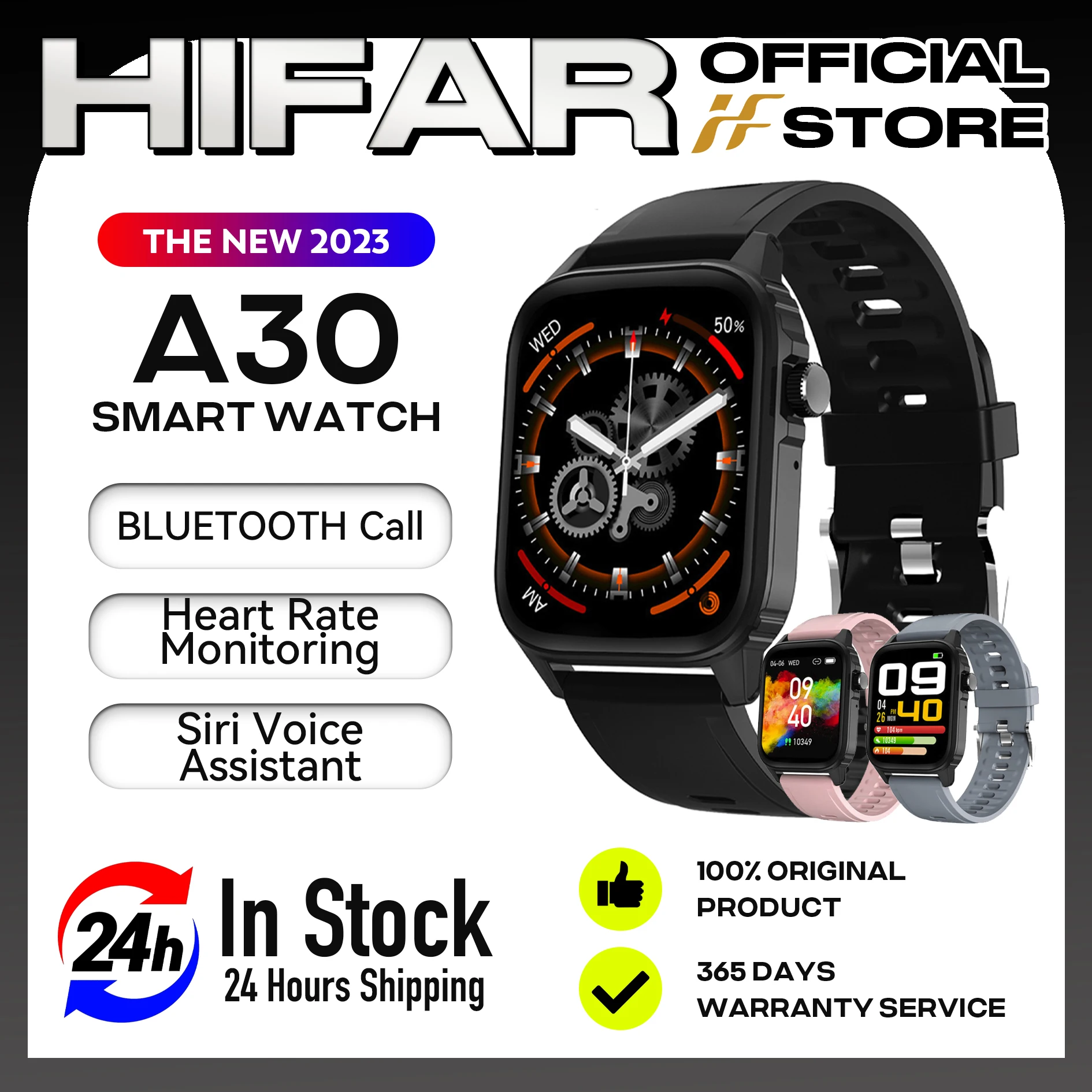 

HIFAR A30 Smart Watch Voice Assistant Music Play Smartwatch Men Wristwatch Sport Watches Fitness Bracelet Heart Rate Monitor
