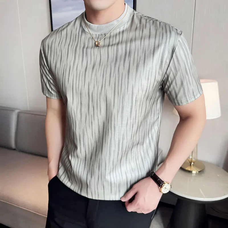 Shiny Striped T Shirts For Men Korean Fashion Coating Design Leather Texture T-Shirt Men's Clothing O-Neck Slim Fit Casual Tees - AliExpress 200000343 Shiny Striped T Shirts For Men Korean Fashion Coating Design Leather Texture T-Shirt Men's Clothing O-Neck Slim Fit Casual Tees - AliExpress 200000343