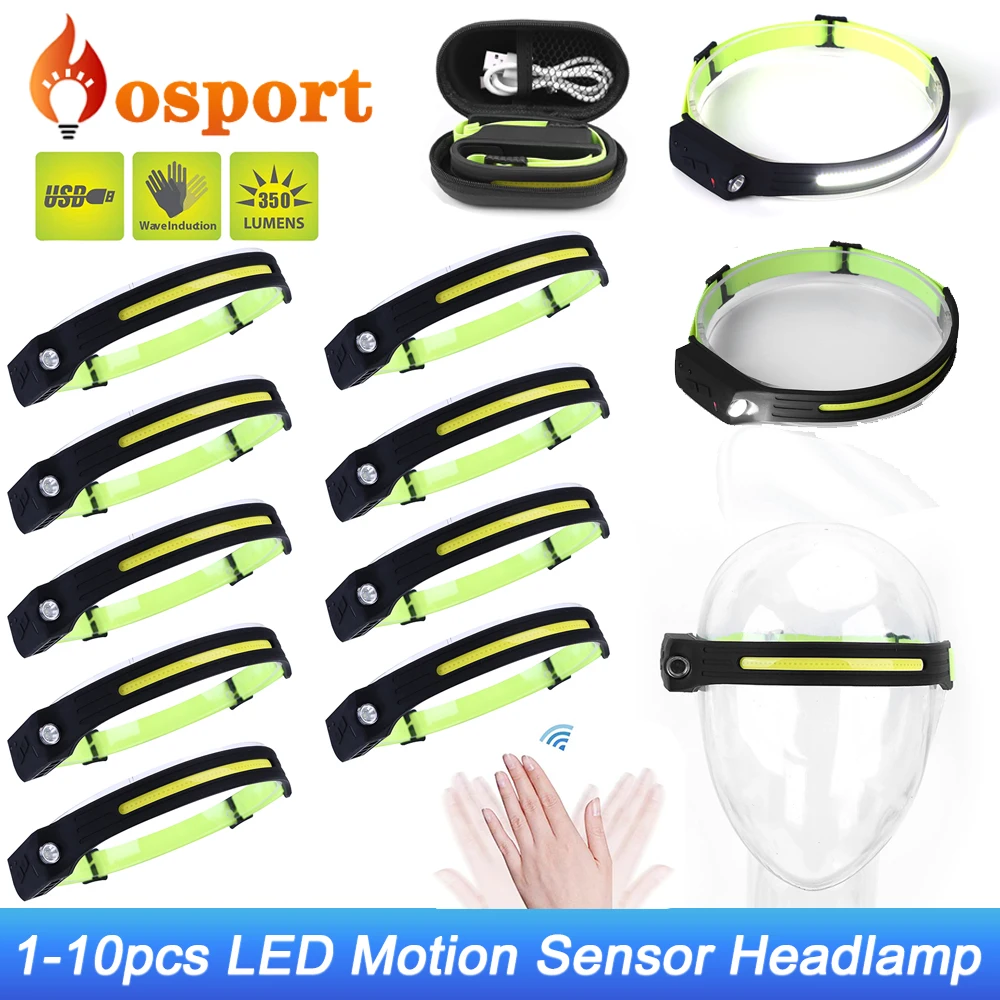 LED Motion Sensor Headlamp 350 Lumens Camping Search Light Head Flashlight USB Rechargeable Powerful Head Lamp Lanterns 4 Modes