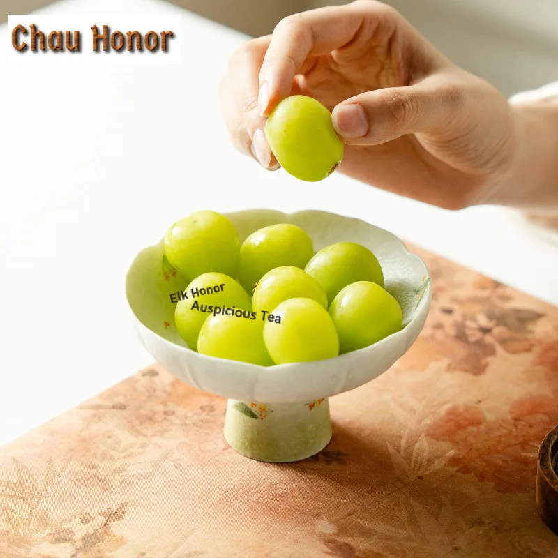 Hand-painted Osmanthus Flowers Fruit Dishes Handmade Pastry Plate Food Storage Tray Hospitality Dishes Tea Services Collectible