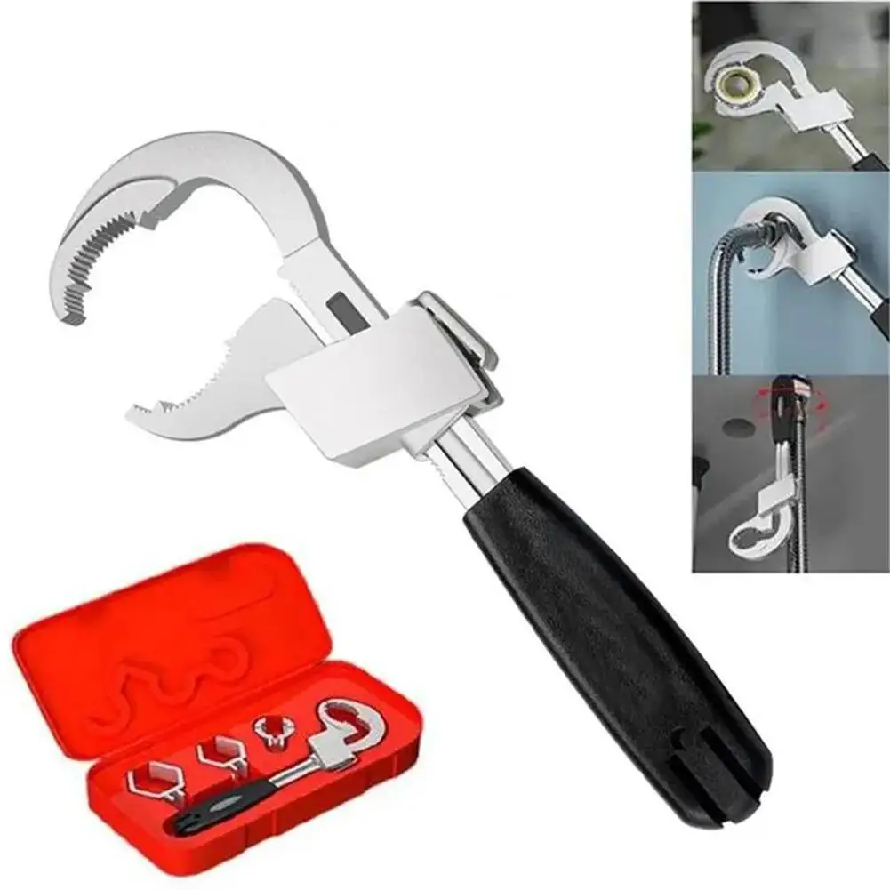 Universal Adjustable Wrench With 3 Chuck Multifunctional Double-ended Bath Wrench Bathroom Repair Hand Tool