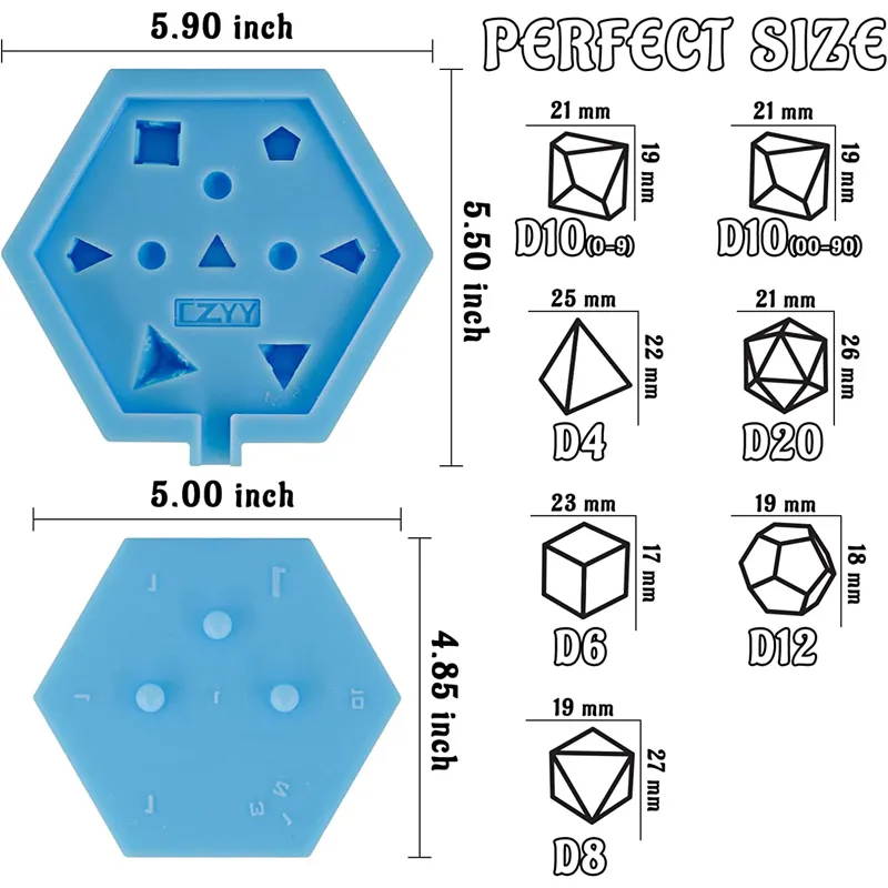 DND Silicone Dice Mold Polyhedral Dice Resin Molds Sharp Edge D20 D6 D4 Mold  for Resin DND Set Mold 