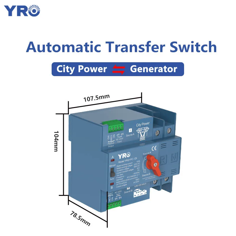 Generator Transfer Switch QWJWIYKUZ Mini Type ATS 63A Rated