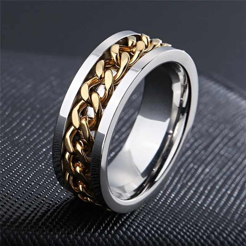 Finger Ring Stainless Steel Ring Couples Rings Chain Ring Fidget Spinner Ring Stainless Steel Rotatable Couple Ring Spinner Chain Rotable Rings for Women Man Punk Jewelry Party Gift