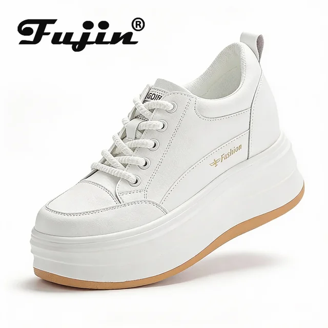 Fujin 8cm Genuine Leather Vulcanize Summer High Brand Comfy Chunky Sneaker Loafer Spring Autumn Platform Vulcanize Women Shoes 1