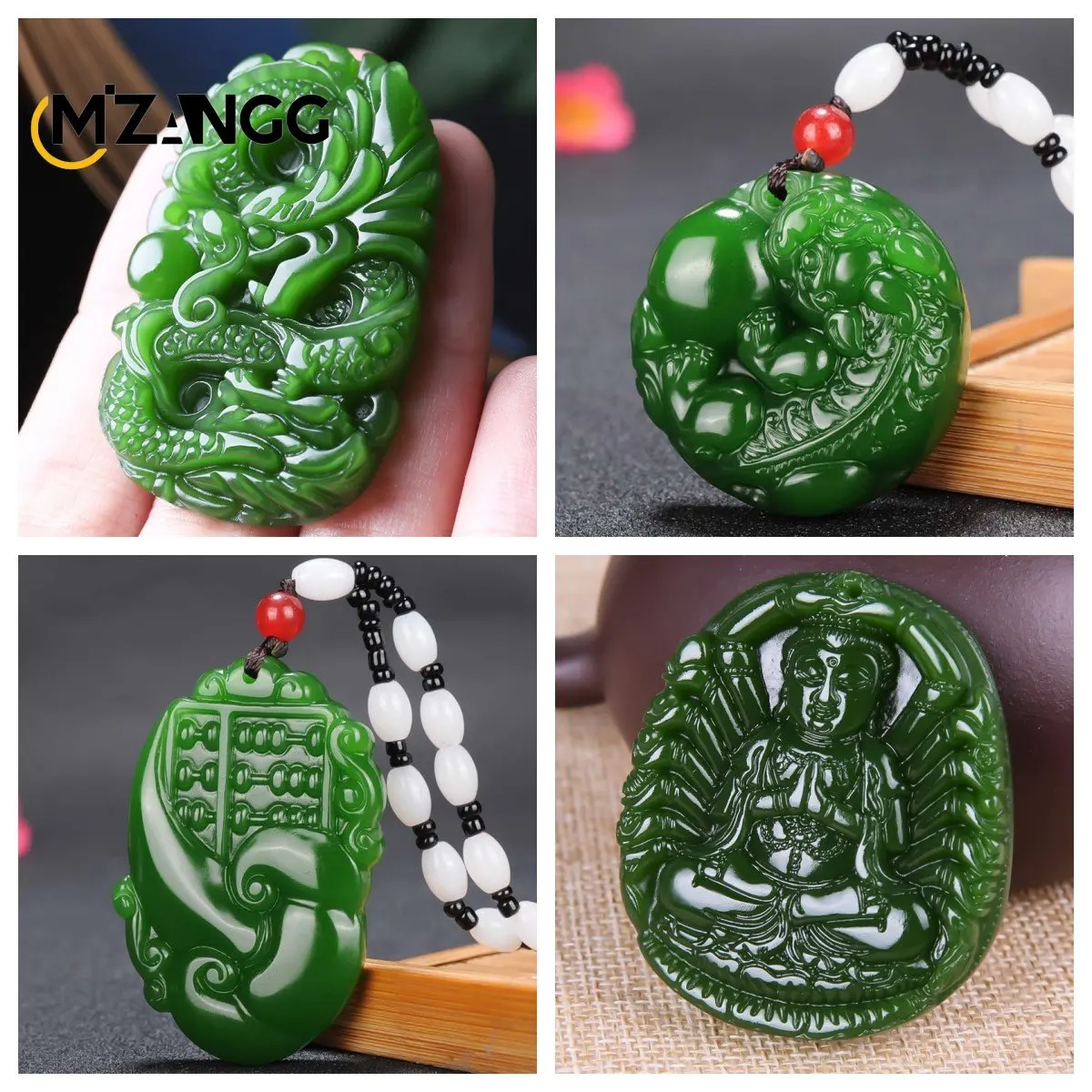 HetianJadeJasperGreenBuddhaPendantPIXiuDragonBrandNecklace