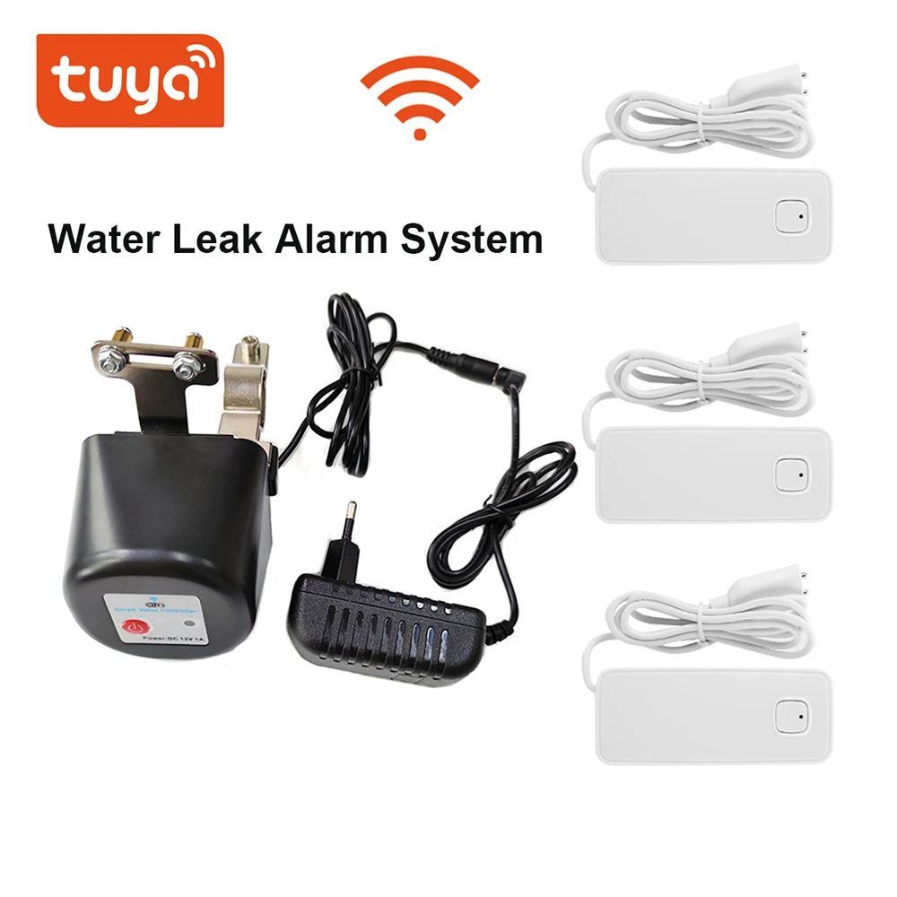 

Tuya Water Leakage Alarm System WIFI Smart Valve Manipulator Controller Shut ON Off with Water Sensor for Water or Gas Pipeline