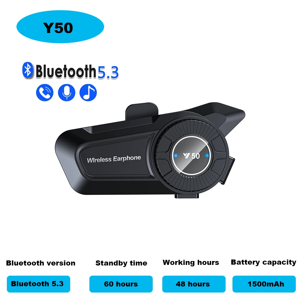 

Гарнитура для мотоциклетного шлема с поддержкой Bluetooth 5,3, Беспроводные стереонаушники с громкой связью и функцией звонков, водонепроницаемые наушники с аккумулятором 1500 мАч