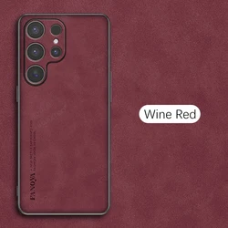 Luxurious Sheepskin Leather Shockproof Case with Lens Protector - S25 Ultra Plus for Samsung S26 (Wine Red - 04)