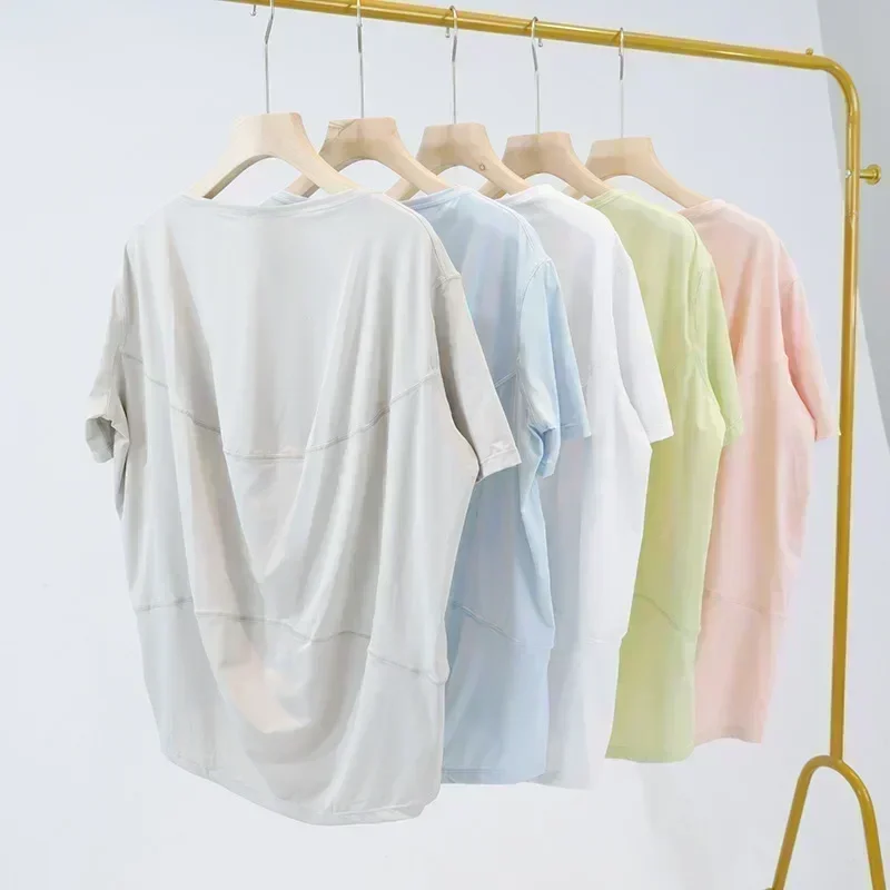 Lemon Women Back in Actio Yoga Short Sleeve Shirt Fitness Sport T-Shirt Summer Loose Breathable Soft Elastic Quick-Drying Top