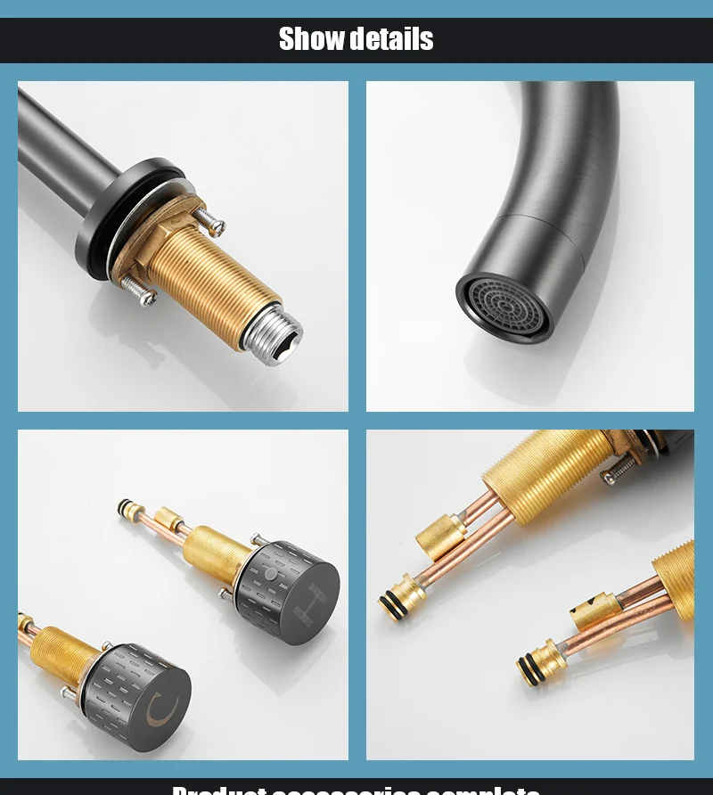 Description Picture 6 of itemBathroom Basin Faucets Deck Mounted Double Handle Faucet Black Basin Mixer Hot Cold Shower Room Sink Faucet 3 Hole Tub Tap