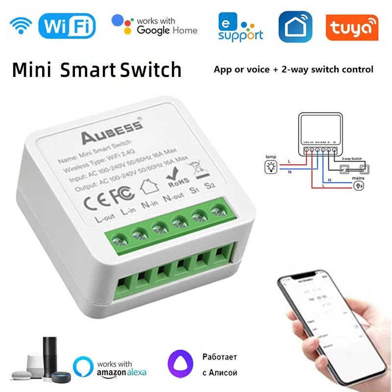 

EweLink Tuya Wifi Mini Smart Switch 16A With Energy Monitor Support 2-way Control Smart Life Works With Alexa Alice Google Home