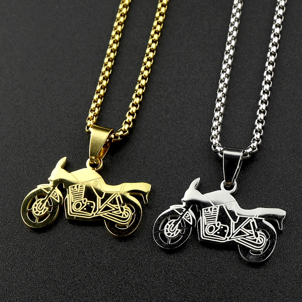Retro Motorrad Straßenfahrzeug Anhänger Halskette für Damen und Herren, Edelstahl, silberfarben, Hip-Hop Punk Kette, Schmuckgeschenke