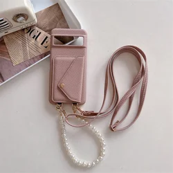 Premium Crossbody Wrist Strap Wallet with Card Holder and PU Leather Protective Phone Case for Google Pixel 6Pro (Pink)