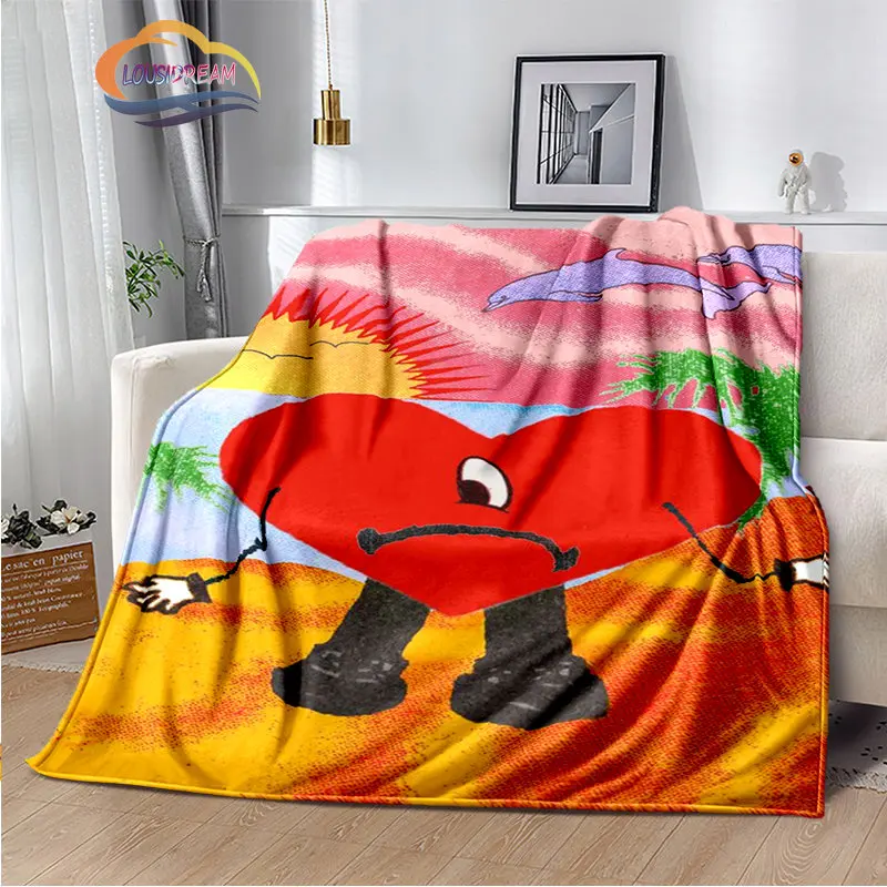 

Cartoon Bad Bunny Un Verano Sin Ti Flannel Blankets Pop Latin Music Plush Throw for Adult children Sofa Travel Bedding