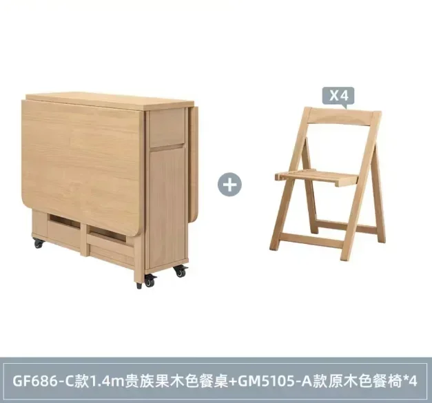 Space-saving Folding Dining Table and Chairs Household Simple Modern Movable Solid Wood Folding Dining Table