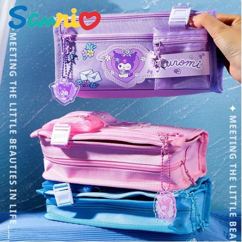 

Kawaii Sanrios My Melody Cinnamoroll Kuromi Multifunctional Pencil Bag Large Capacity Stationery Box Canvas Student Pencil Case