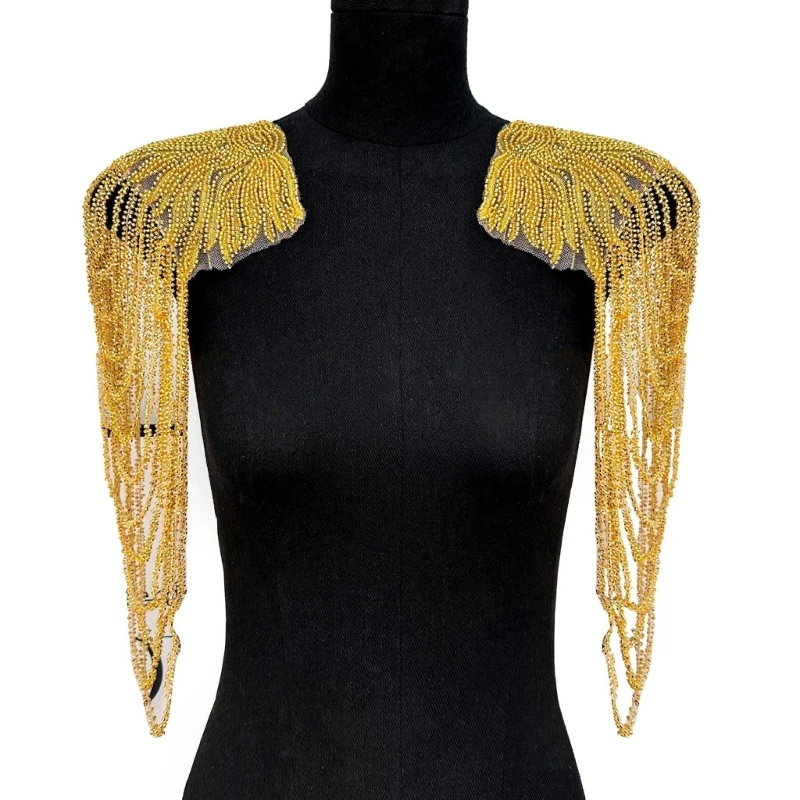 Sequined Beaded Uniform Epaulets Party Costume Epaulettes Glittering Shoulder Wrap Epaulet for Stage Performances 1 Pair shoulder ornaments