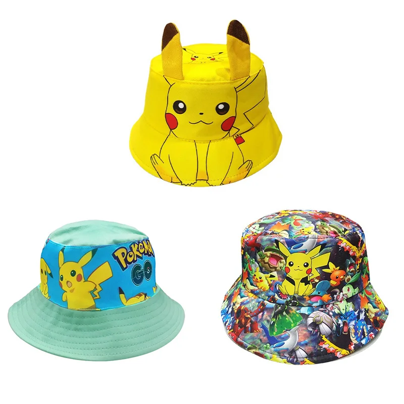 Pokemon Fisherman Cap Bucket Anime Figure Figurine Pikachu Ear Baseball Ash Boy Toy Kids Child Girl Sun Hip Hop Go Hat Uomo Adulto