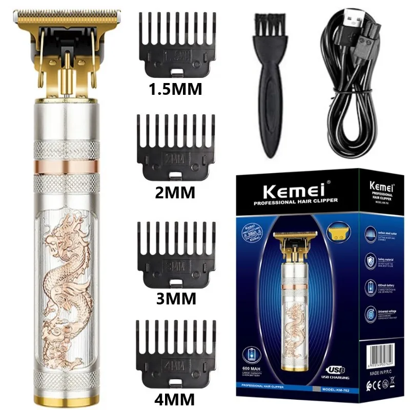 

Kemei KM-762 Metal Hair Trimmer for Men Professional Beard T9 Hair Clipper Electric Hair Cutting Machine USB Rechargeable