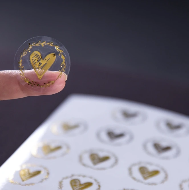 100pcs Clear Bronzing Heart Stickers 1.26 Inch Round Envelope Sealing Label for Wedding Party Invitation Card Gift Decor Tags