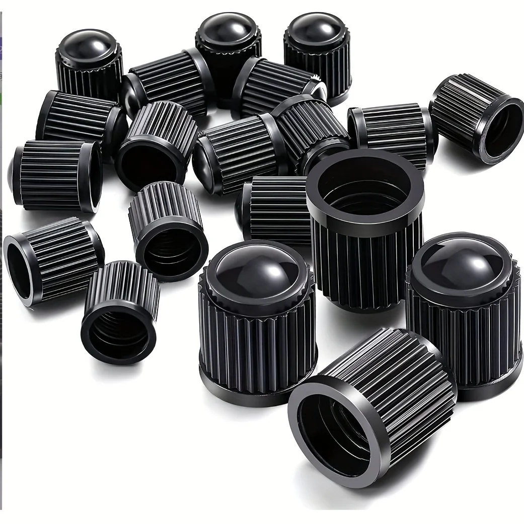 Durable Black Tire Valve Cap Set: Versatile