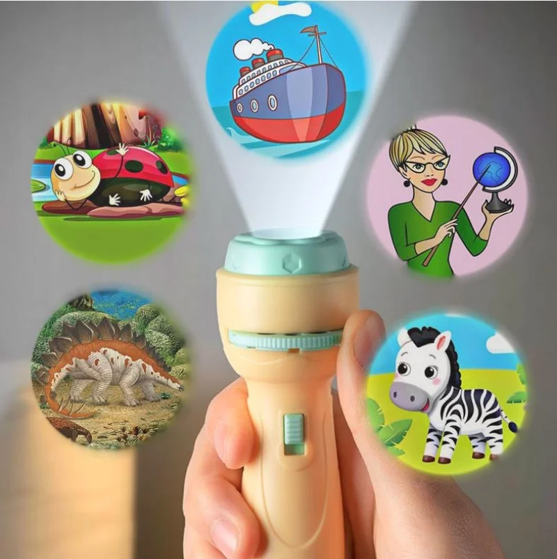 Projector Flashlight Early Education Educational Development Toy Children's Enlightenment Luminous Toy Cartoon Pattern Projector